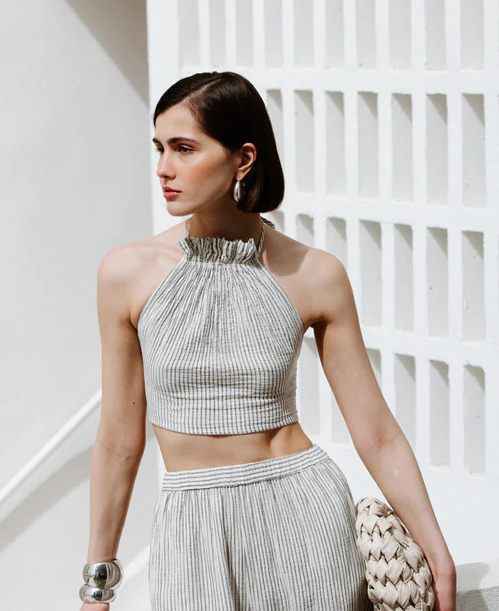 Striped Linen Crop Top